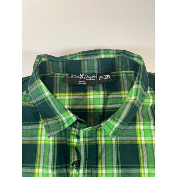 Marvel Loki Shirt Stitch Shoppe Loungefly Green Plaid Short Sleeve XL Mischief - Picture 3 of 7